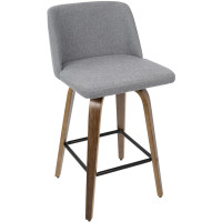 Lumisource B26-TRNO WL+GY Toriano Mid-Century Modern Counter Stool in Walnut and Grey Fabric 